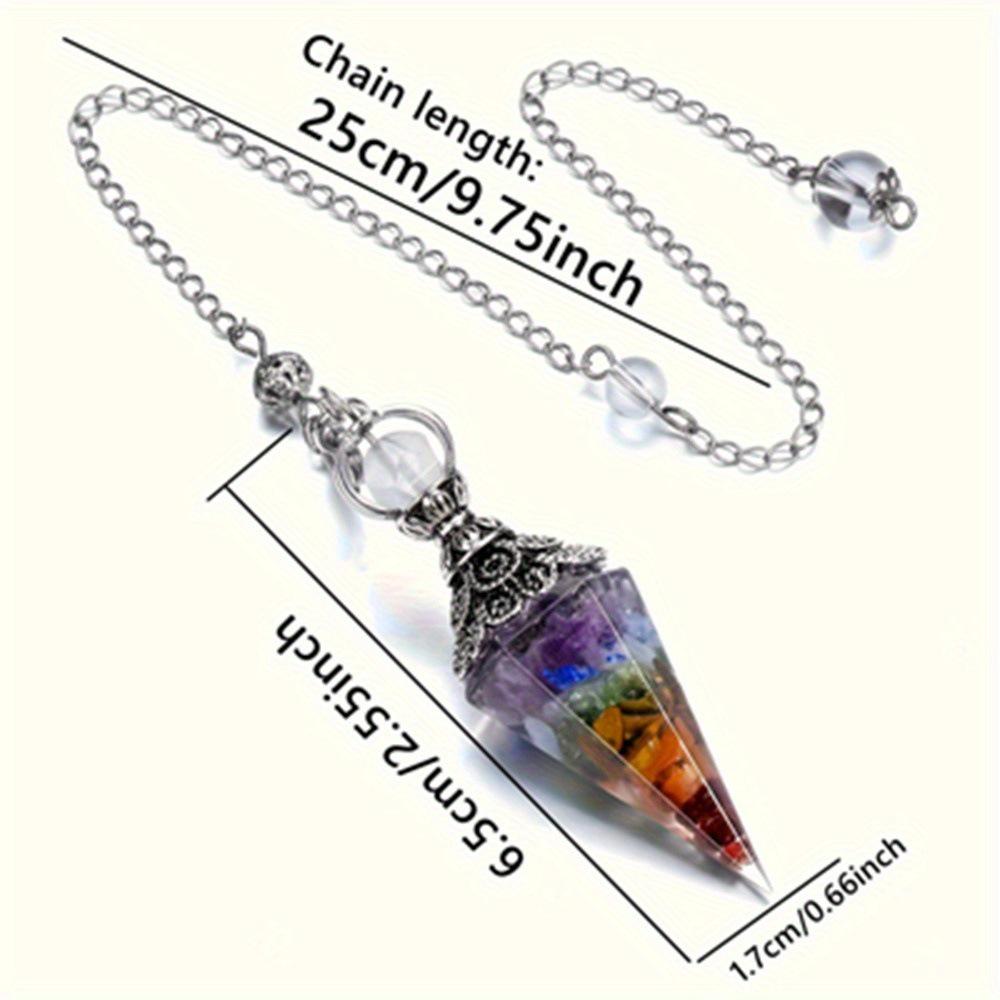 Antique Silver Seven Chakra Crystal Resin Pendulum with Semi-Precious Chips Pendant