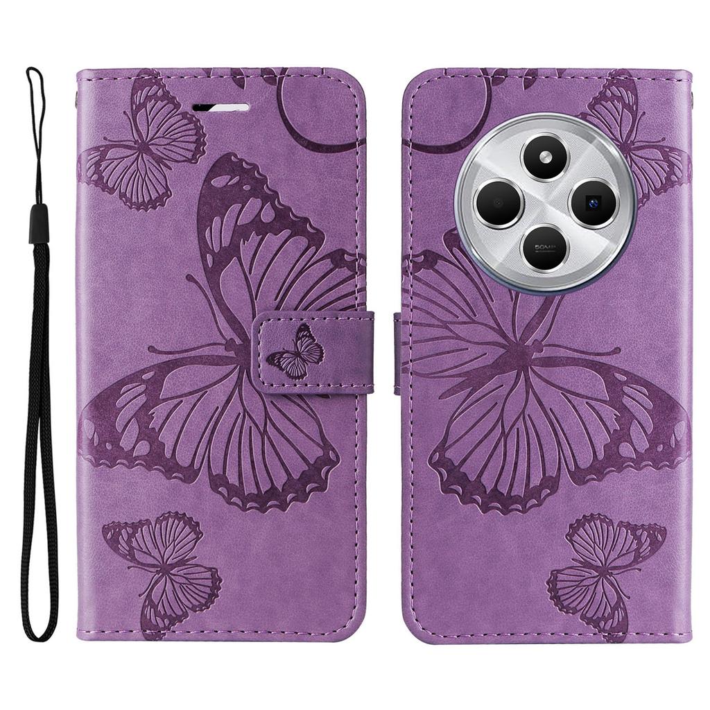 Für Xiaomi Poco C75 4G/Redmi 14R 5G/14C 4G Brieftaschenhülle Leder Handyhülle mit Blumen-Schmetterlings-Prägung Ständer