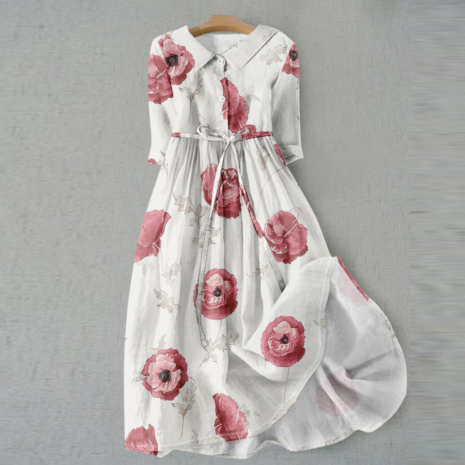 

Женское модное винтажное платье с цветочным принтом и пуговицами с лацканами и рукавами три четверти на бретельках XL красный