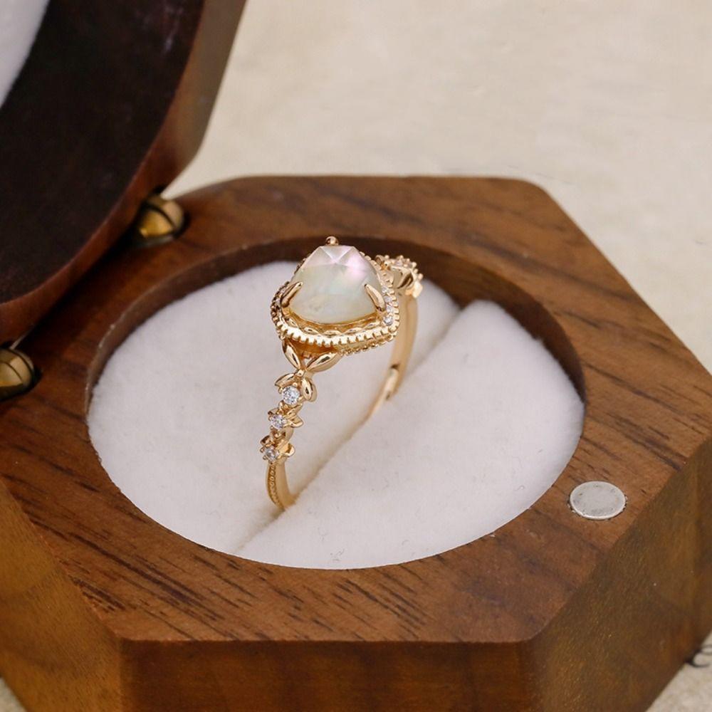Heart Shape Rinestone Rings Copper Vintage Rings Fashion Shining Open Ring  Ladies