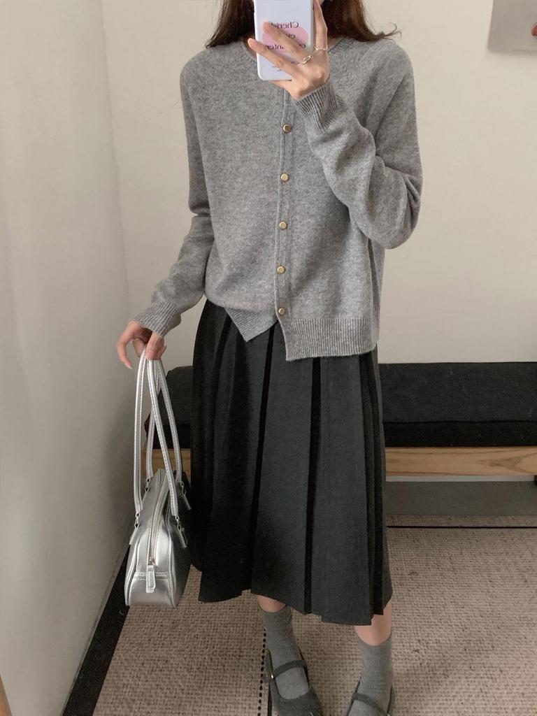 Herbst/Winter Mittellanger Wollfaltenrock - Schlankmachend, Hüftbedeckend, Vielseitiges Basic.