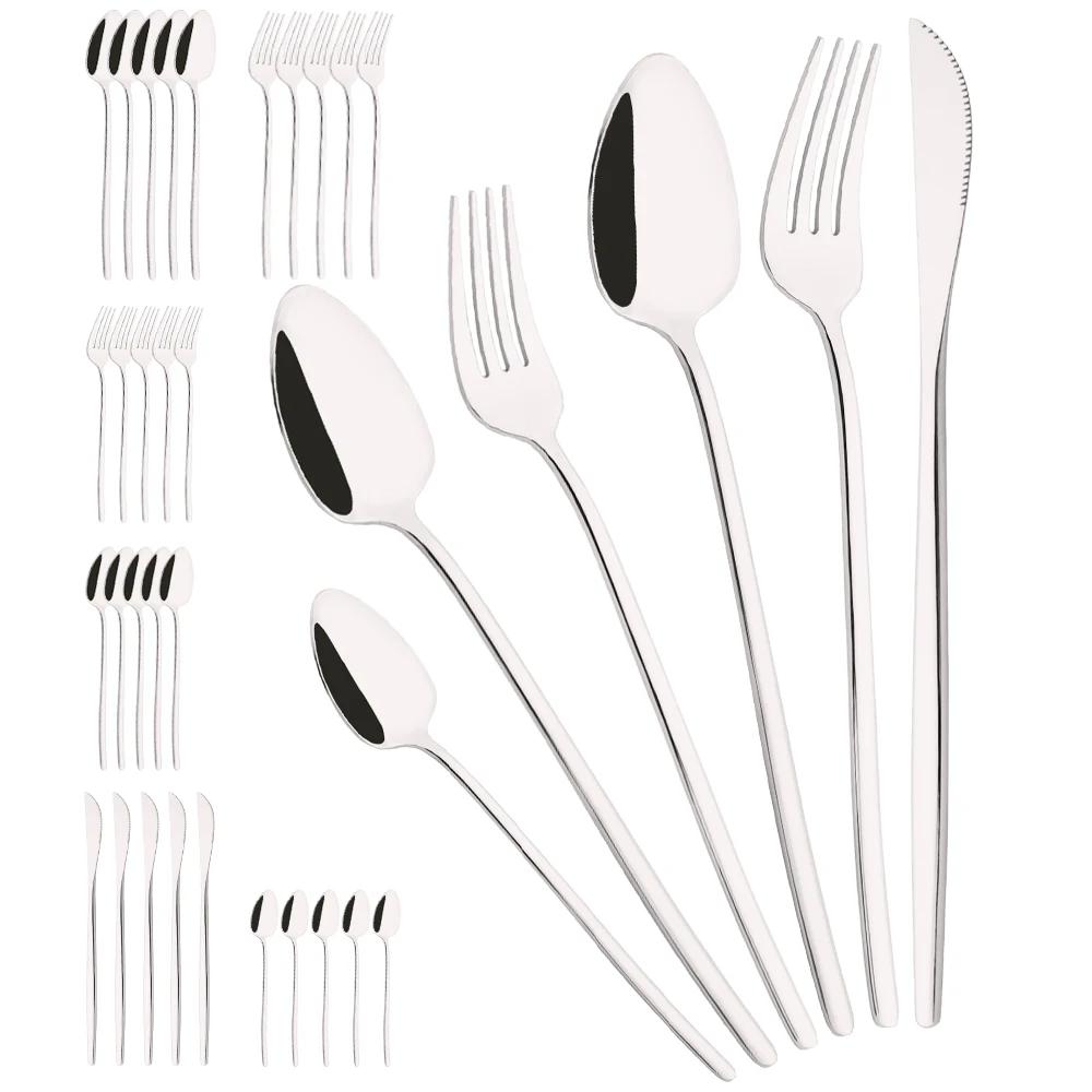 

36 шт. черные столовые приборы наборы из нержавеющей стали нож вилка ложка столовая посуда десерт зеркало набор столовых приборов праздничная кухонная посуда подарок серебряный
