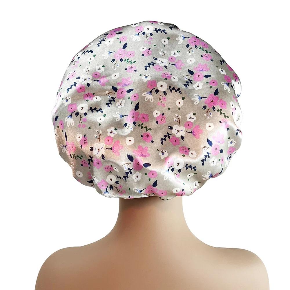 1 Stück Damen Satin Bonnet Elastisches breites Band Nachtschlafmütze Haarausfall-Abdeckung Kopfwickel Lockiges Federndes Haar Schönheit Chemo Cap Pflege