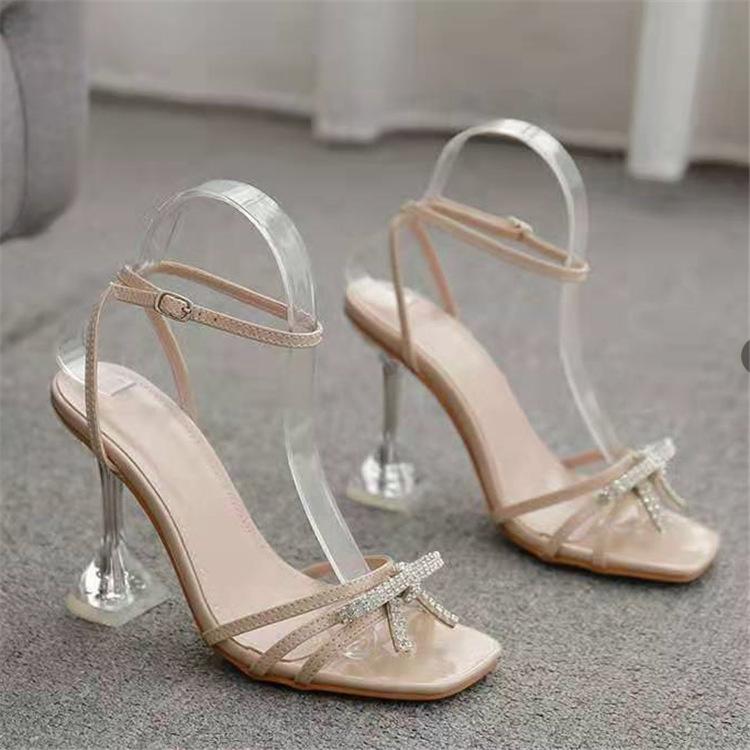 New High-heeled Sandals with Rhinestones, Sexy and Fashionable Square-toed Women's Shoes