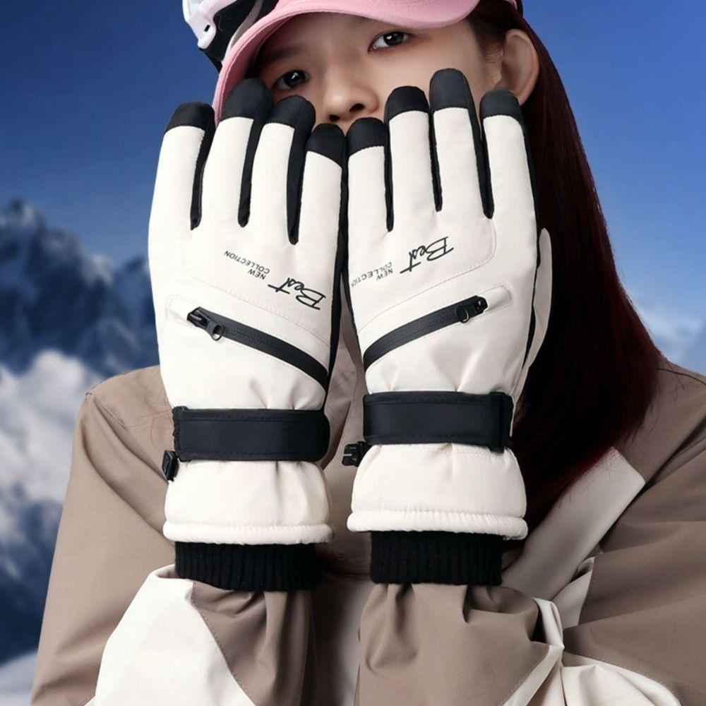 Full Finger Ski Gloves With Zippered Pocket Winter Warm Gloves Waterproof Winter Gloves  Men