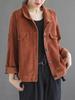 Samt Kord Kürzere Jacke Damen Frühling Herbst Einfarbige Stehkragen Locker Kleine Größe Lässiges Oberteil Retro