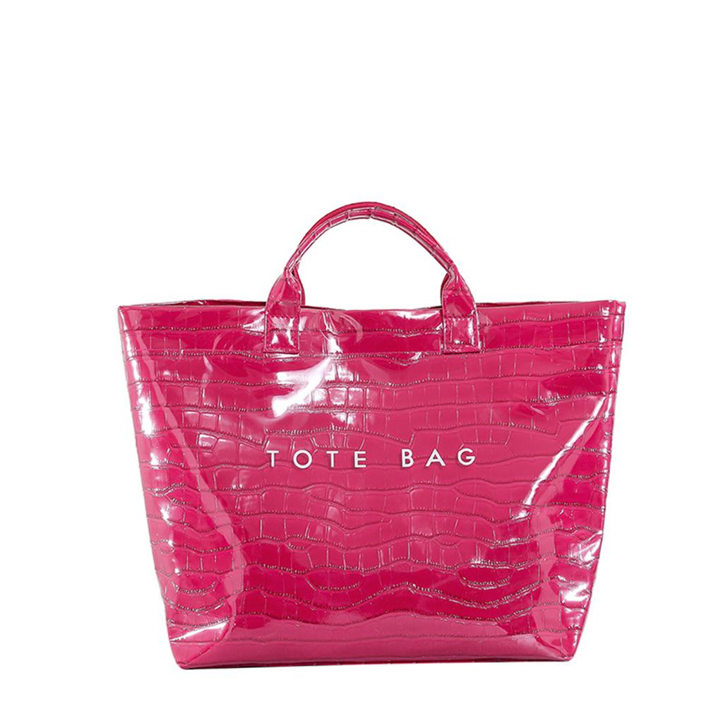 Ladies' shiny letter tote bag in jelly color, large capacity, fashionable and versatile handbag
