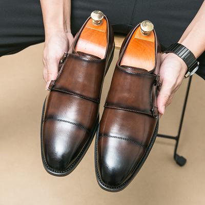 Fashion Double Buckle Pointed Oxford Shoes Men's Leather Shoes Formal Oxfords Slip On Dress Shoes Business Office Work Wedding