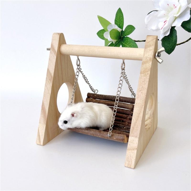 Multifunctional Wooden Cage Swing For Birds Promotes Chewing Play Relaxation