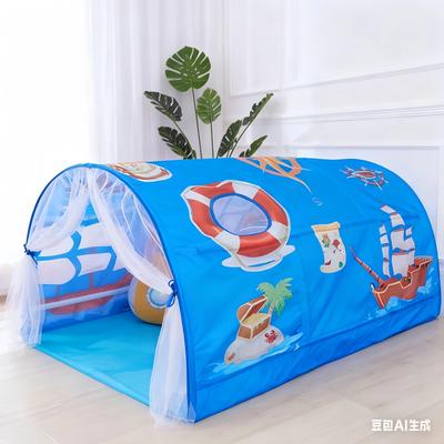 Kinder 2 in 1 Kuppel Indoor Zelt Tragbares Spaß Spielhaus Cartoon Meereswelt & Prinzessin Kutsche Muster Kinderzimmer Dekoration