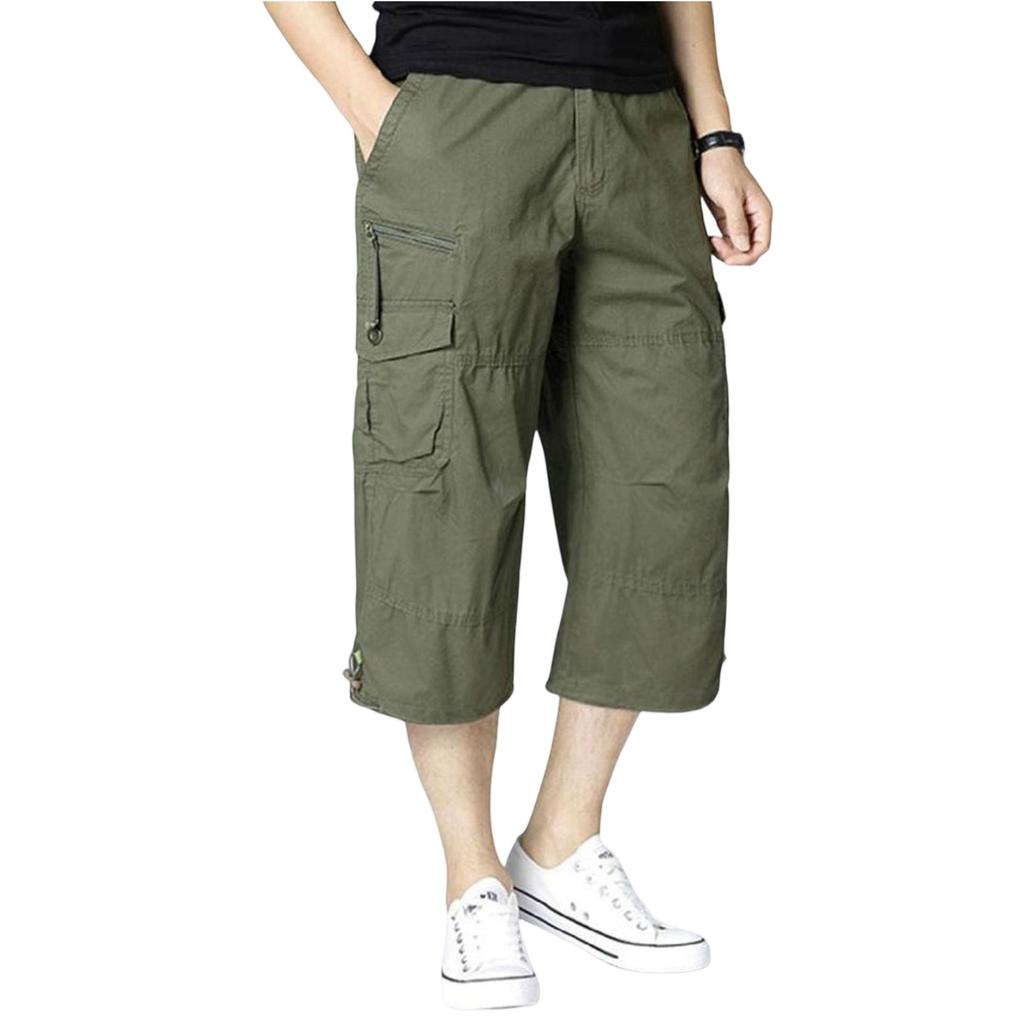 Men's Plus Size Loose Fit Cargo 7/8 Length Pants, Sports Casual Trousers