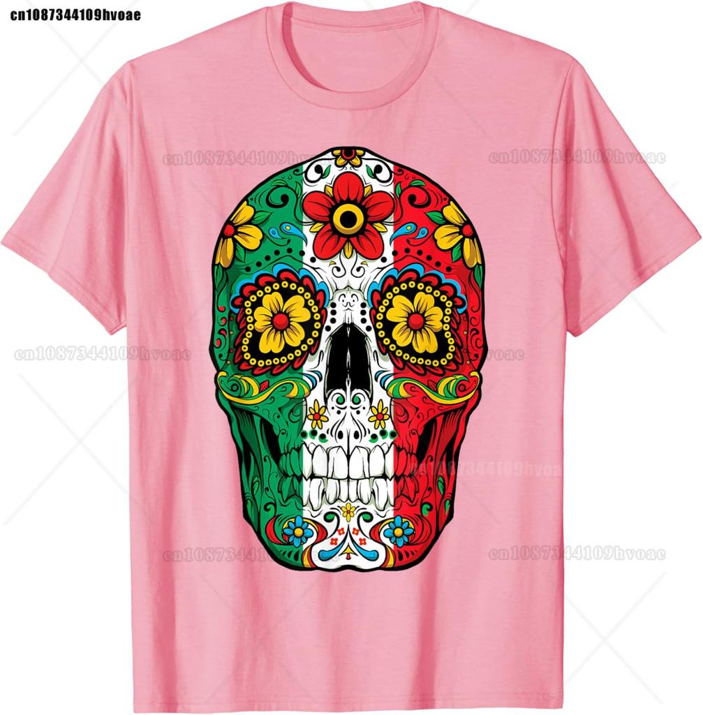Day Of The Dead Sugar Skull  Mexican Flag T-Shirt