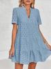 Women's Eyelet Lace Babydoll Dress Short Sleeve V Neck Flowy Summer Tunic Dress