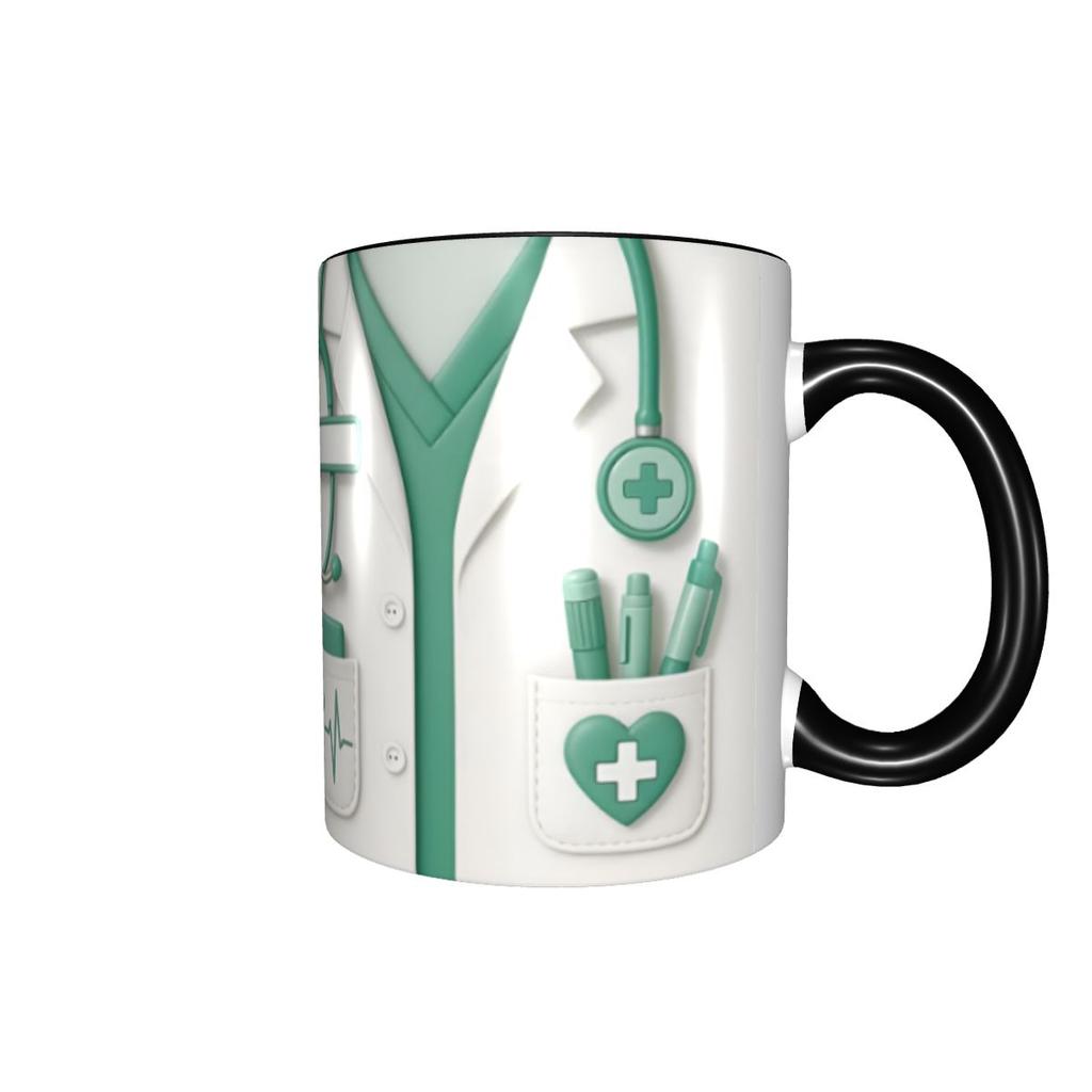 Personalized Medical Doctor Mugs DIY 3D Stethoscope & Heartbeat Pattern Ceramic Milk Tea Coffee Cup