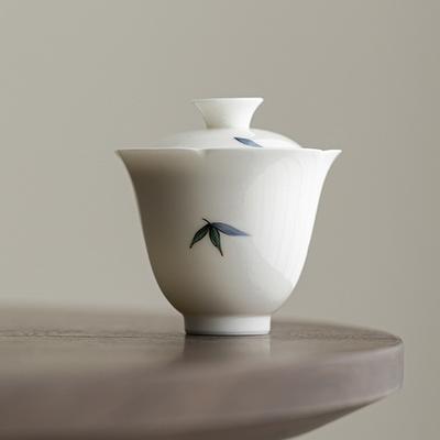 Green-Bamboo Hand-Painted Cup Green-Bamboo Hand-Painted Gai Wan Tea Cups For Tea Lovers