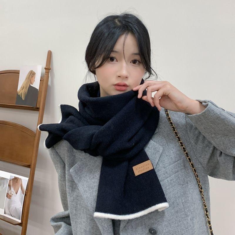 Autumn and Winter Korean Style Solid Color Wool Blended Knitted Scarf Female Japanese Student Cute Soft Waxy Thickened Warm Scarf