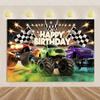 Monster Truck thema verjaardagsfeest decoraties, achtergrond voor jongens, coole raceauto's, verrassingsbanner