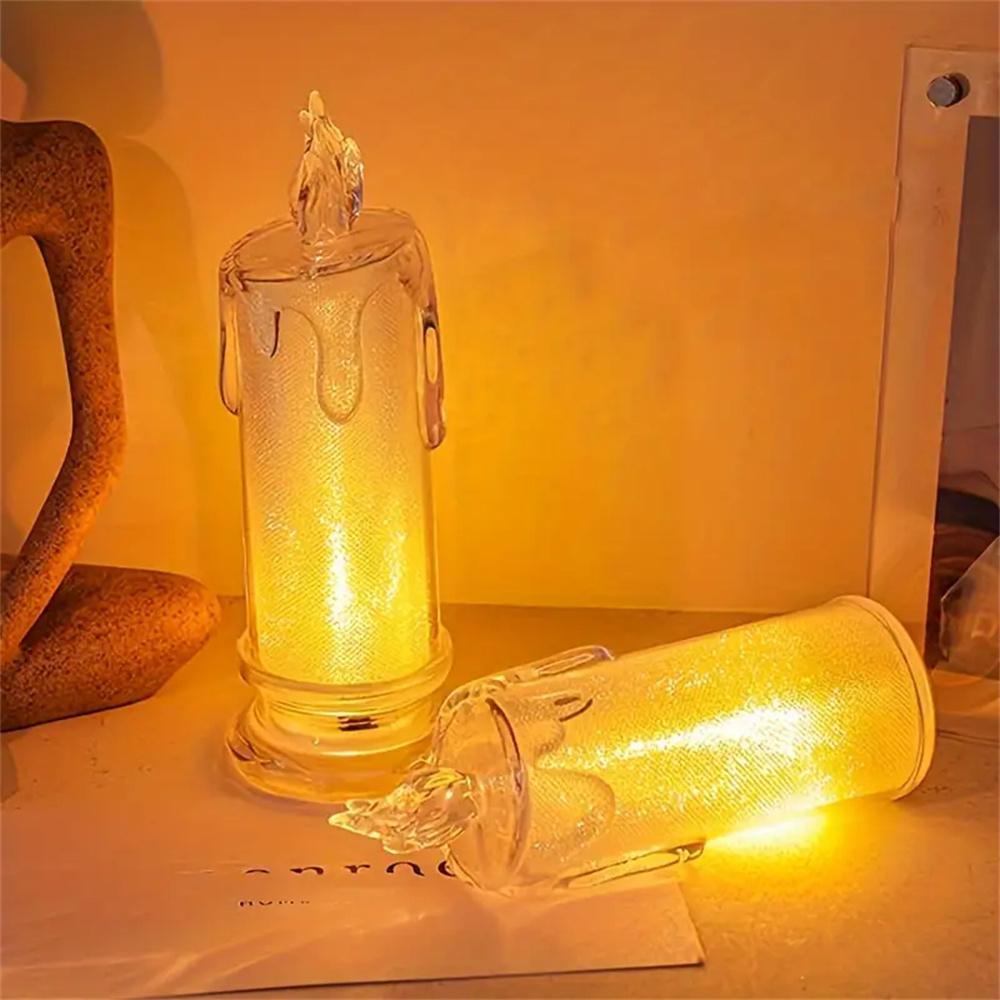 3pcs Flameless Candle LED Gap Column Candles For Family Candlelight Dinners Valentine's Day Wedding Birthday Bedroom Decor Gift