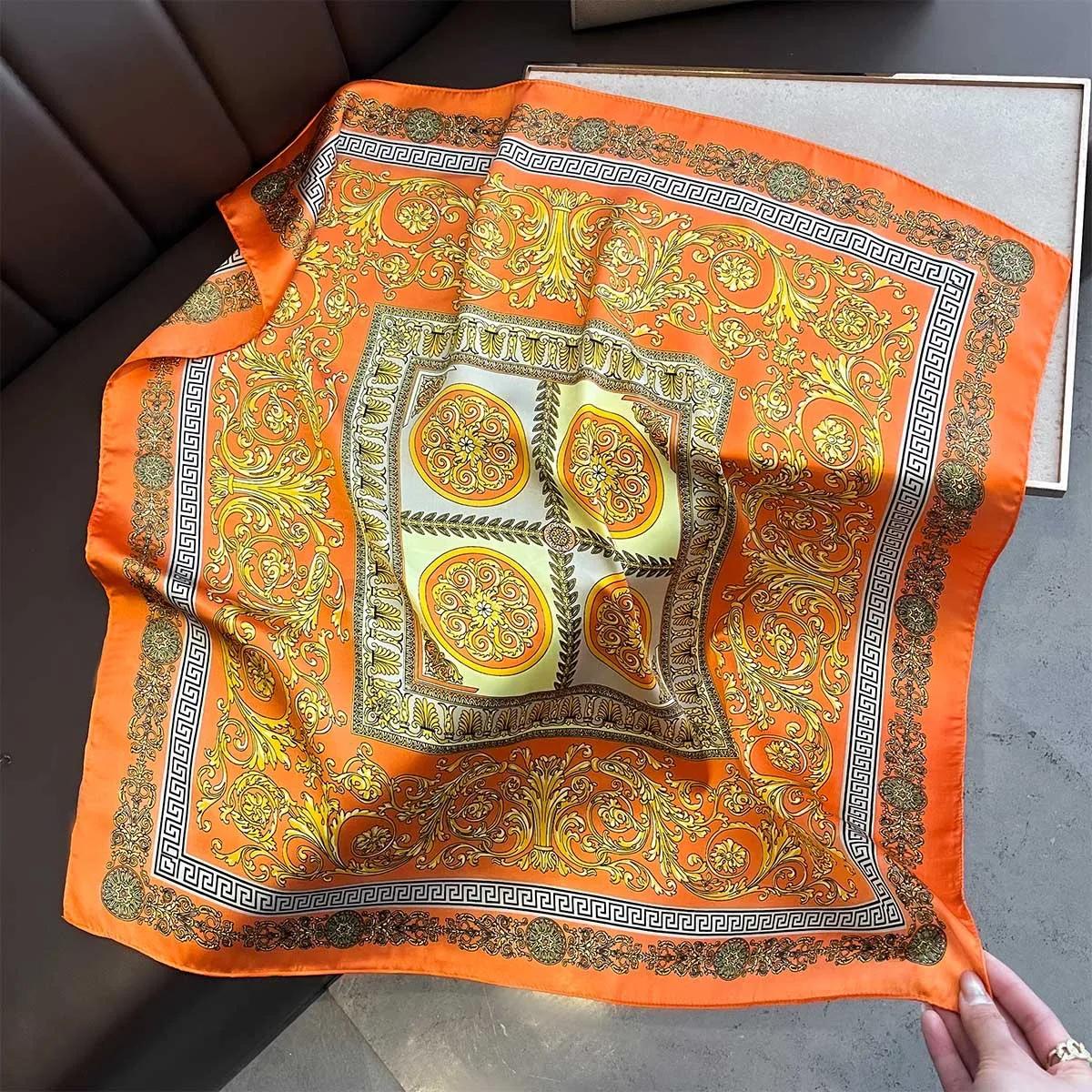 Luxury Temperament 70X70Cm Square Scarf Soft Satin Scarf Print Scarf Kerchief Popular Scarves Bandanna Suit Scarf Tie Neck Bag 70x70CM
