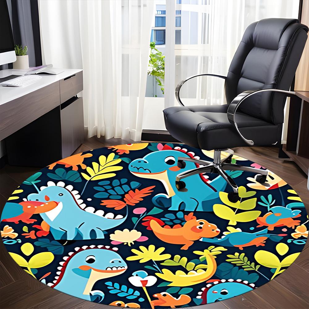 1PC Dino Jungle Pattern Office Round Area Rug, Mat Suitable For Office, Under Office Chairs Bedroom Living Room Home Decor, Room Deco
