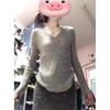 Gray Neck Knitted Sweater Spring Lazy Style Versatile Slim-fitting Long-sleeved Inner Top Women's Bottoming Shirt