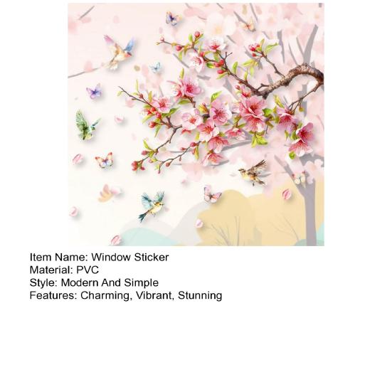 Cherry Blossom Flower Window Clings Floral Branch Butterfly Birds Window Decal Static Glass Doors