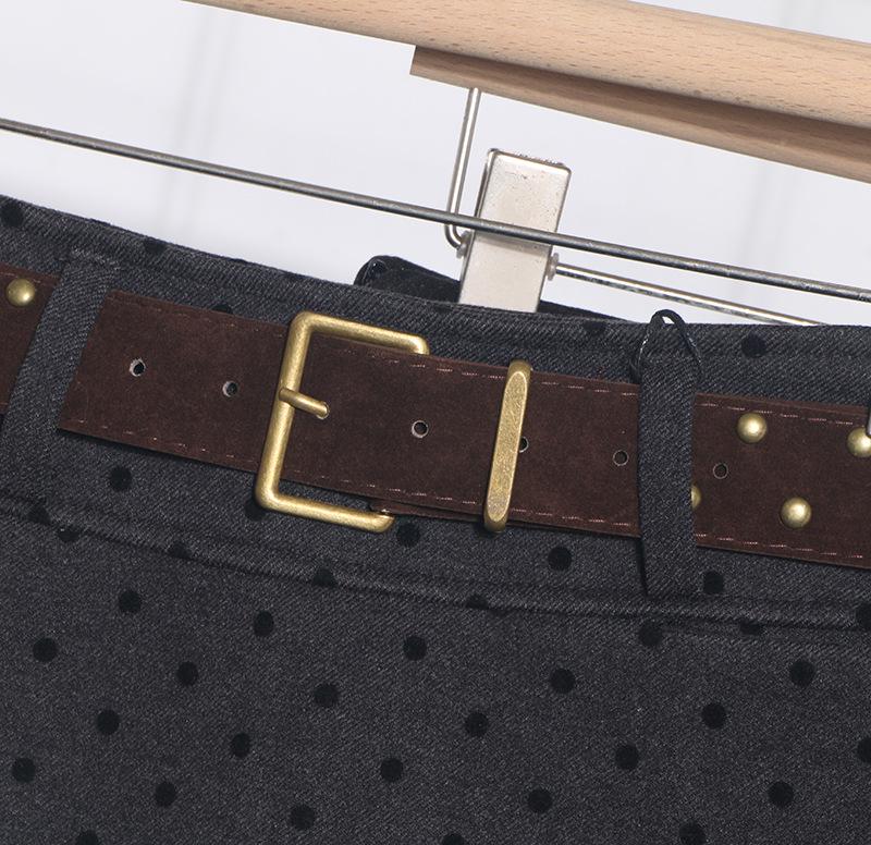 Polka Dot High-Waist Wool-Blend A-Line Mini Skirt for Women