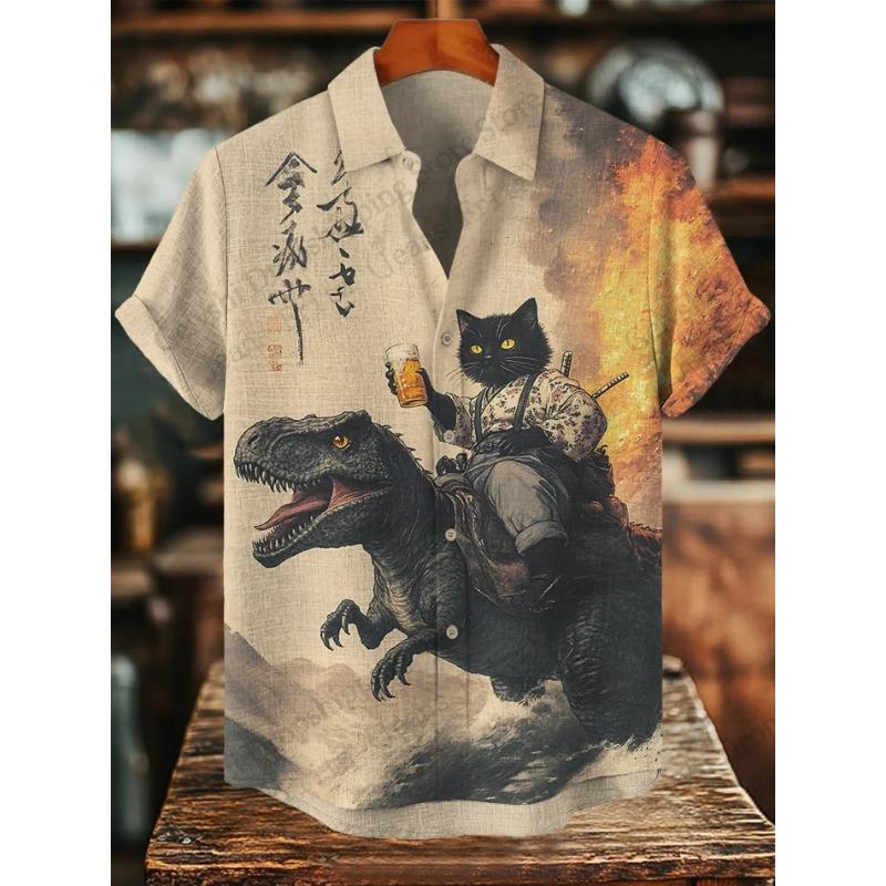 Men's Shirts Warrior Samurai Cat Print Hawaii Beach Shirt For Men 3d Print Hawaiian Shirt Women Fashion Short Sleeve