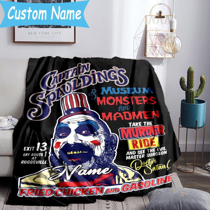 1PC Custom Name Horror Clown Artwork Throws Blanket Flannel Blankets for Couch Bed Gifts for Men Women Travel Picnic Christmas Fan Gifts