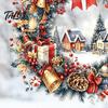 Festive Wreath Decorations Watercolor Christmas Static Window Cling, Reusable Xmas Sticker with Red Bow Seasonal Home Decor Winter Snowy Decal,
