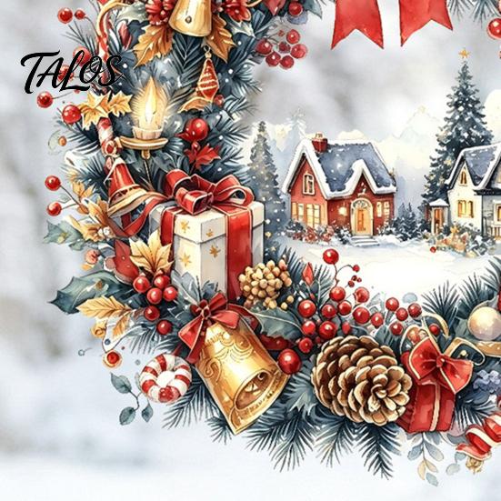 Festive Wreath Decorations Watercolor Christmas Static Window Cling, Reusable Xmas Sticker with Red Bow Seasonal Home Decor Winter Snowy Decal,