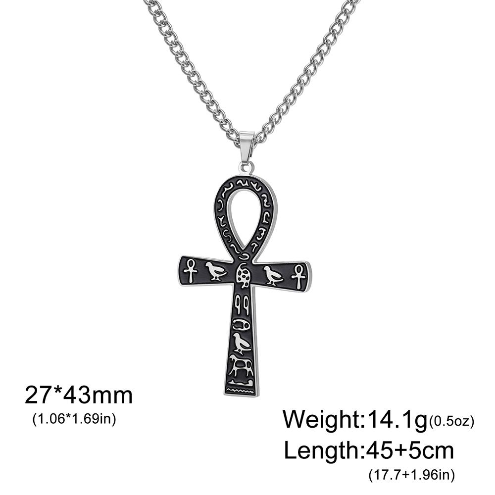 Dawapara Ankh Cross Necklace Key of Life Pendant Egyptian Hieroglyphic Symbol Protection Amulet Stainless Steel Jewelry