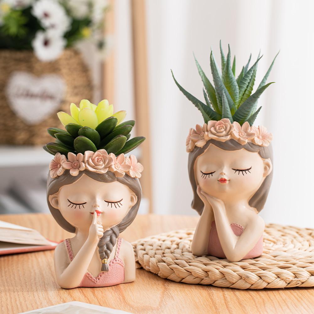Resin Fairy Flower Pot Creative Craft Design Lovely Planter Modern Home Office Decoration Cute Flower Container Desktop Ornament
