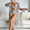 Damen Blumenprint Wickelbikini mit langärmeligem Kimono 3-teiliges Set