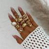 11Pcs/Set Fashion Gold Color Pearl Geometric Open Rings for Women Exaggerated Metal Irregular Adjustable Ring Set Jewelry Gifts
