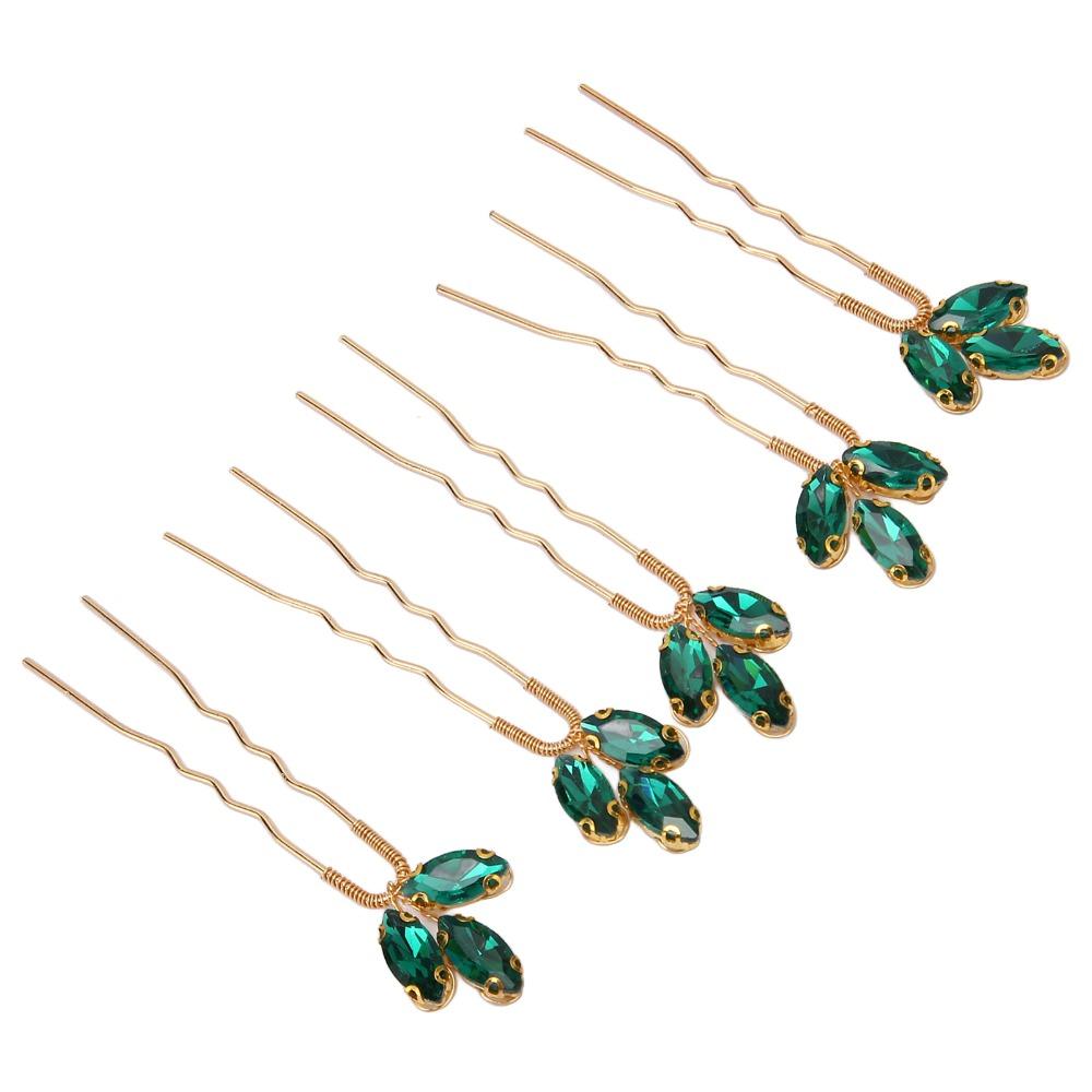 5pcs Vintage Design Wedding Hair Piece Green Rhinestone Hair Jewelry Rhinestone Hair Pin Bride