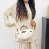 Women's Furry Handbag Retro Style Large-Capacity Fashionable Crossbody Bag Detachable Shoulder Strap Wing Shape Bag