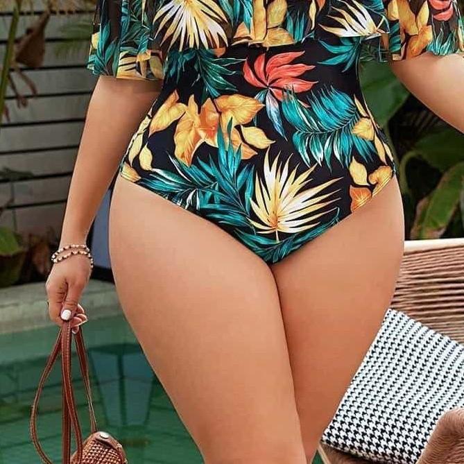 Large size print tight-fitting backless one-piece swimsuit bikini Large size bikini