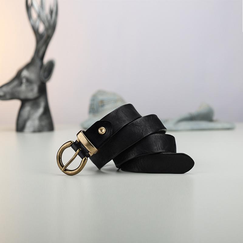 Pure Cowhide Pin Buckle Retro Handmade Real First Layer Cowhide Belt Hong Kong Style Denim Belt Jeans Fashion