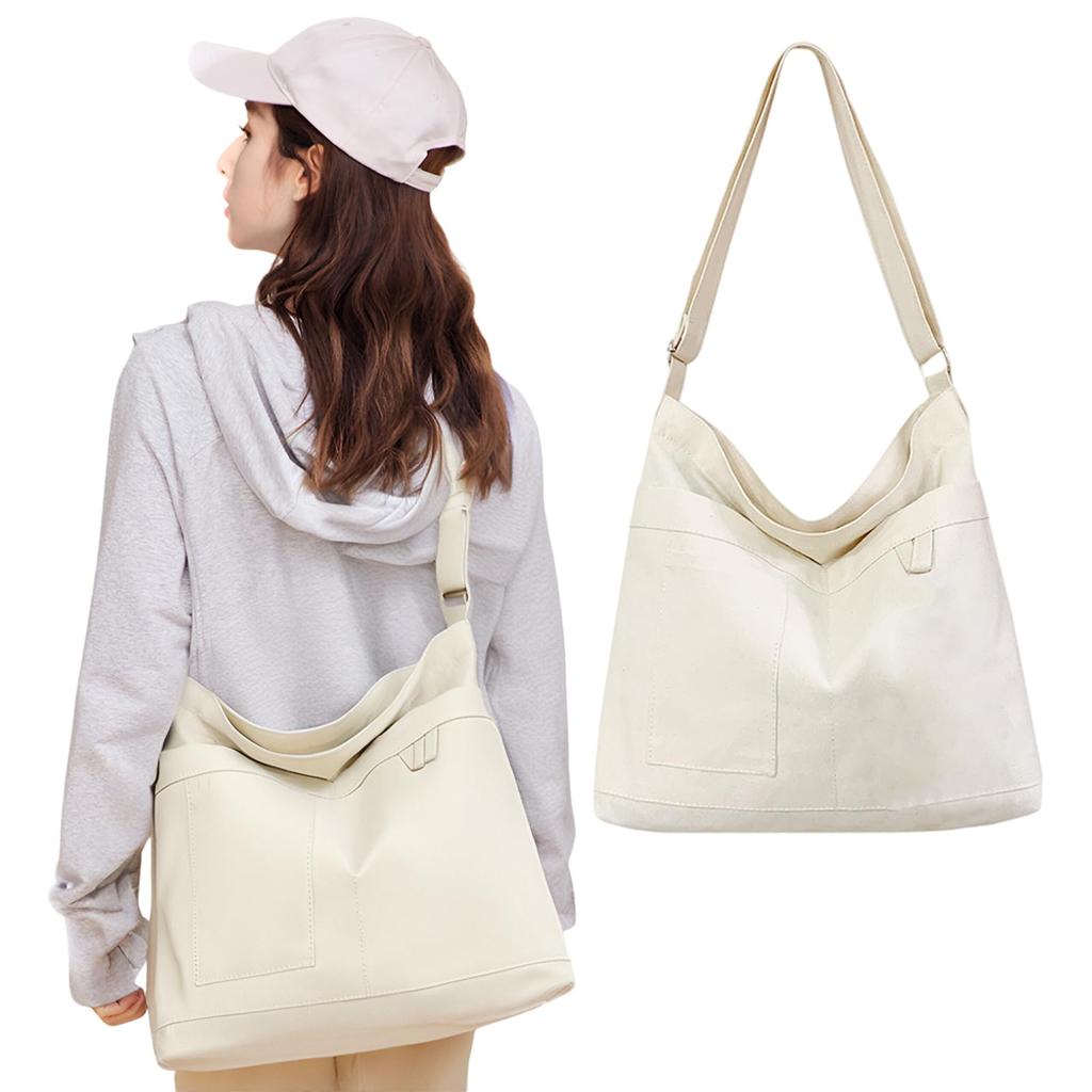 Harsever Women's Large Capacity Canvas Tote Bag, Simple Korean Style Shoulder Bag, A4 Size, Messenger Bag, Crossbody Bag, Lightweight, Solid Color,