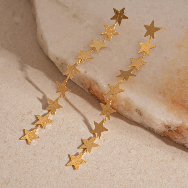 New Unique Metal Five-Pointed Star Tassel Earrings for Women Korean Style Personality Drop Earrings Charm Jewelry Accessories