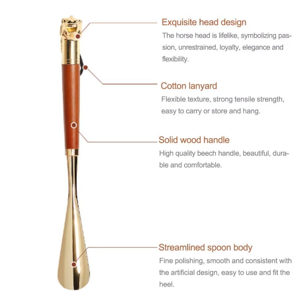 32cm Metal Shoe Horn Long Portable Shoe Lifter Shoe Puller Wood Handle Shoehorn Women Men