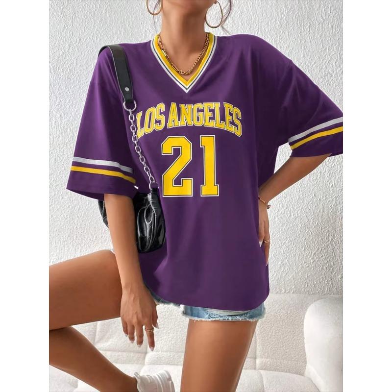 Los Angeles Nummer 91 T-Shirt Für Herren Damen Sommer Übergroß V-Ausschnitt Harajuku Trend Kurzarm Damen Street Unisex Oberteile