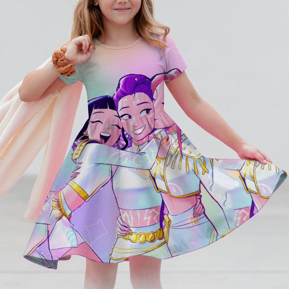 

Летние платья принцессы для девочек KPop Охотники на демонов Huntrix Вечеринка День рождения Детский костюм Платье в горошек 140