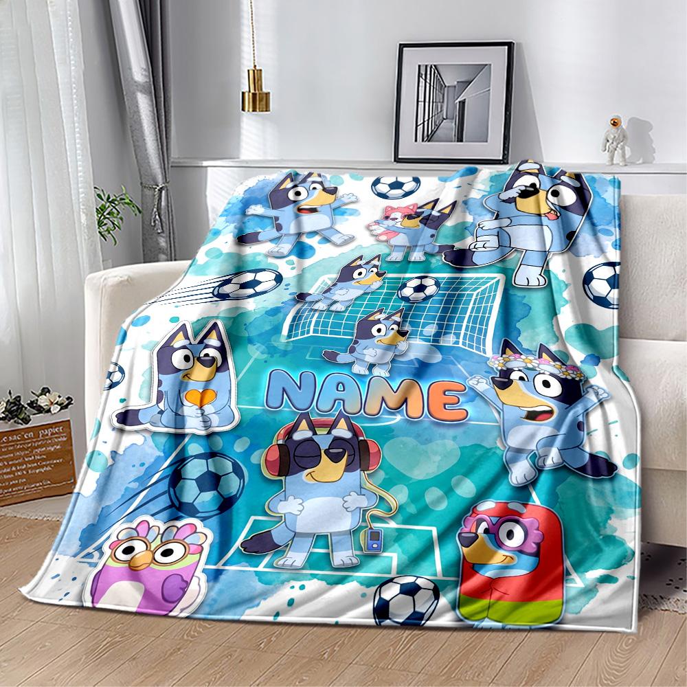 Bluey Soccer Fun Customize Your Name Blanket Gift Personalized Blanket Ultra-Soft Great for Home Decor Office Chair Office Nap Four Seasons Universal