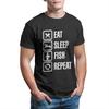 Eat Sleep Fish Repeat Funny TShirt for Men 100 Cotton Leisure  Plus Size Printed Tshirt  XL6XL Tshirts for Men