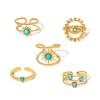 Stainless Steel Ring, Vacuum Plated 18K Gold Star Eye Turquoise Open Jewelry.