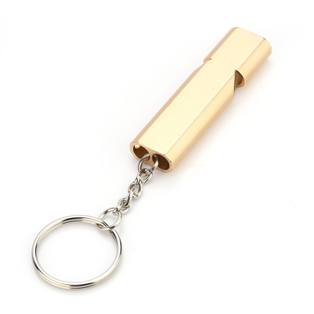 Portable High Frequency Loud Double Hole Emergency Whistle with Keychain (golden)