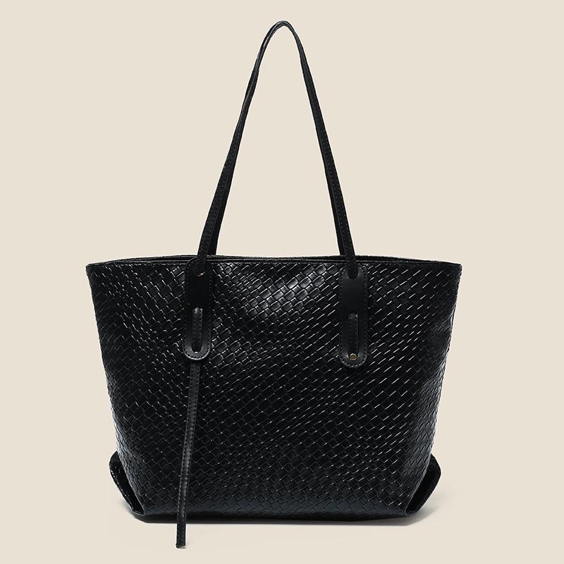2026 New Women s Woven Large-Capacity Tote Bag, Retro Korean Style Shoulder & Underarm Handbag чёрный