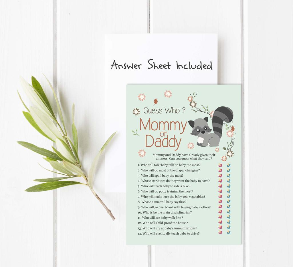 Inkdotpot Mommy Or Daddy Who Said it Game Gender Neutral Animals Set of 50 Fun Baby Shower Game Party Supply